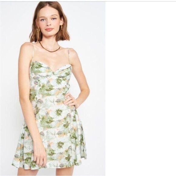 En Saison x Anthropologie Lario Floral Sweetheart Mini Dress L Green Pastel - Picture 2 of 9